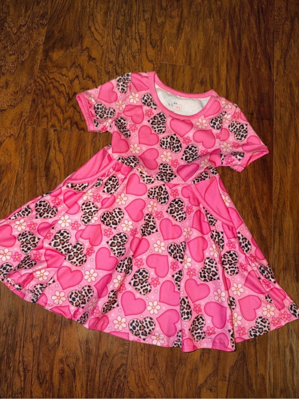 Girls' Pink Heart & Leopard Print Twirl Dress